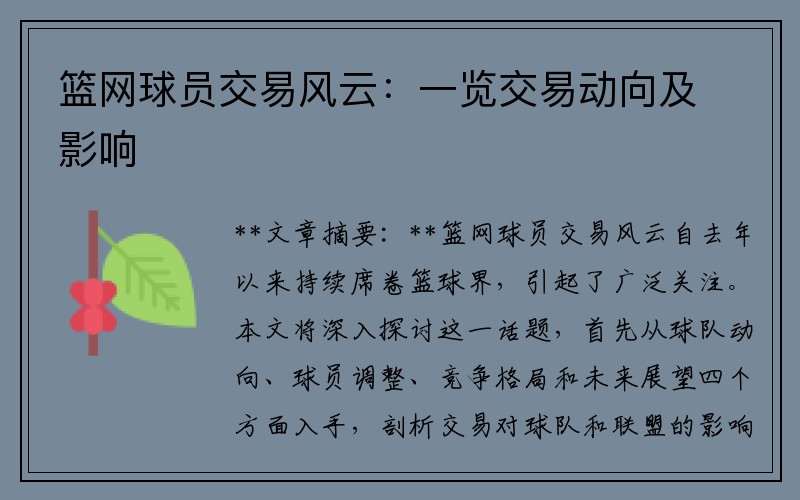 篮网球员交易风云：一览交易动向及影响