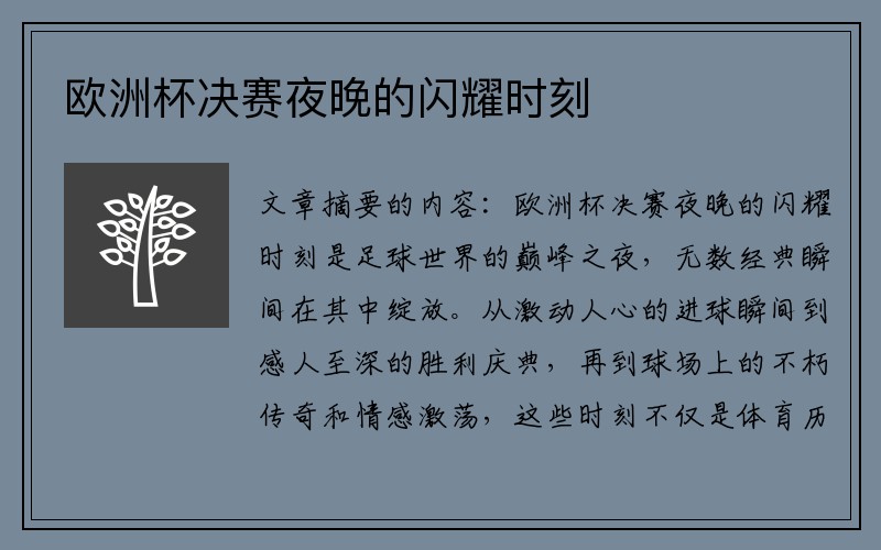 欧洲杯决赛夜晚的闪耀时刻